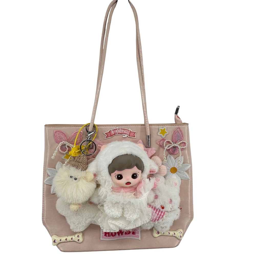 Pop Mart Handbag Tote Women Me Pink Kawaii Plush Charm Harajuku Aesthetic